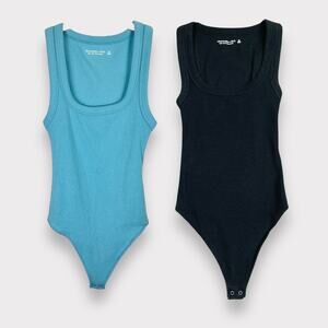 Women's Blue and Black Bodysuit Set
